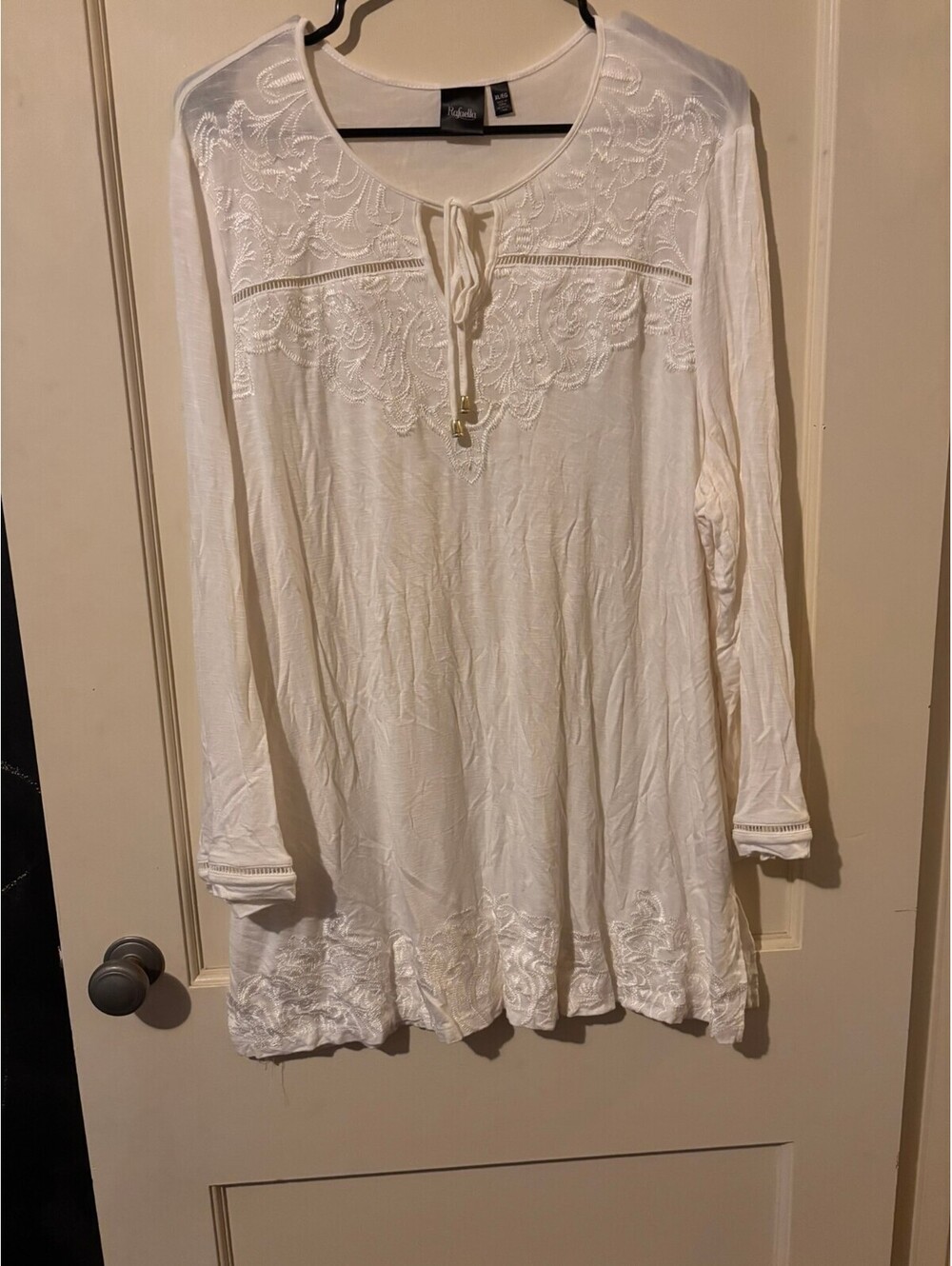 Rafaella white embroidered long sleeve blouse XL